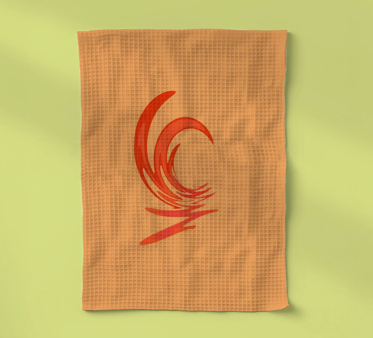 Abstract dynamic swirl pattern in orange tea towel by Something for you