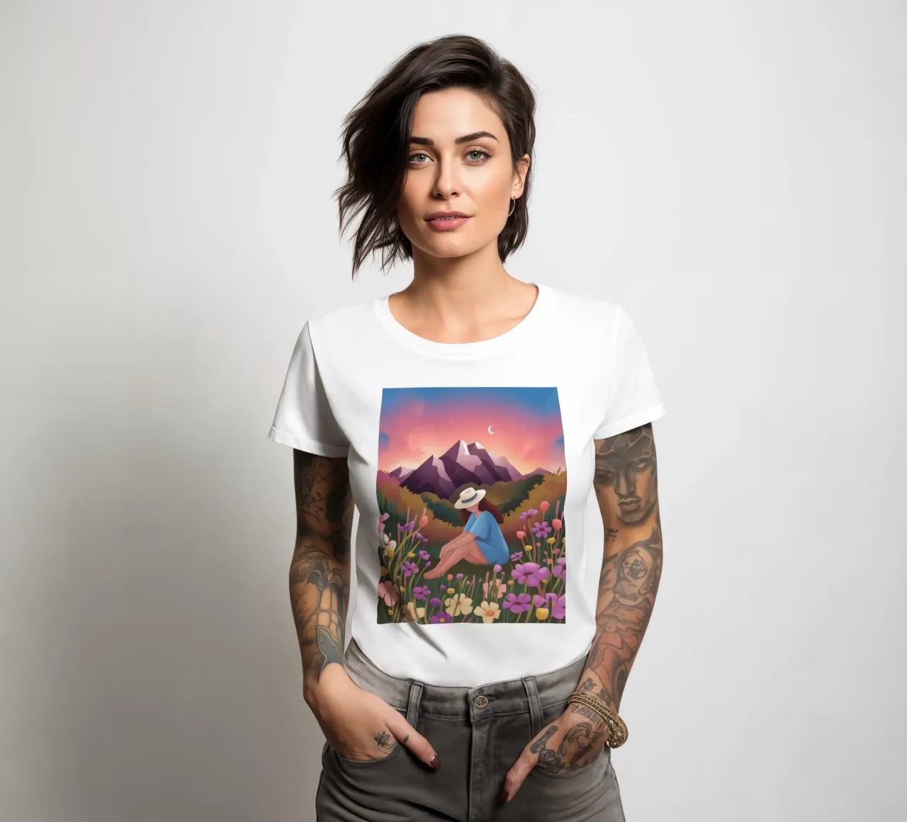 Vue paisible sur la montagne t-shirt ajusté pour femmes de Fine Sanctuary