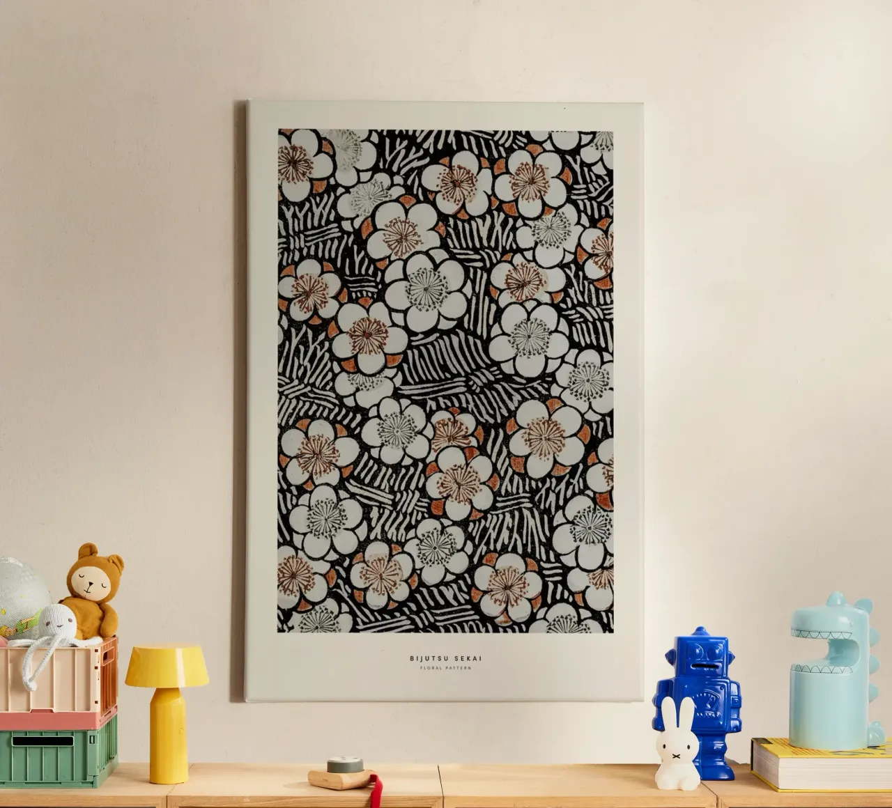 Bijutsu Sekai - Floral Pattern tela con Cornice a cassetta da Vintage by JUNIQE
