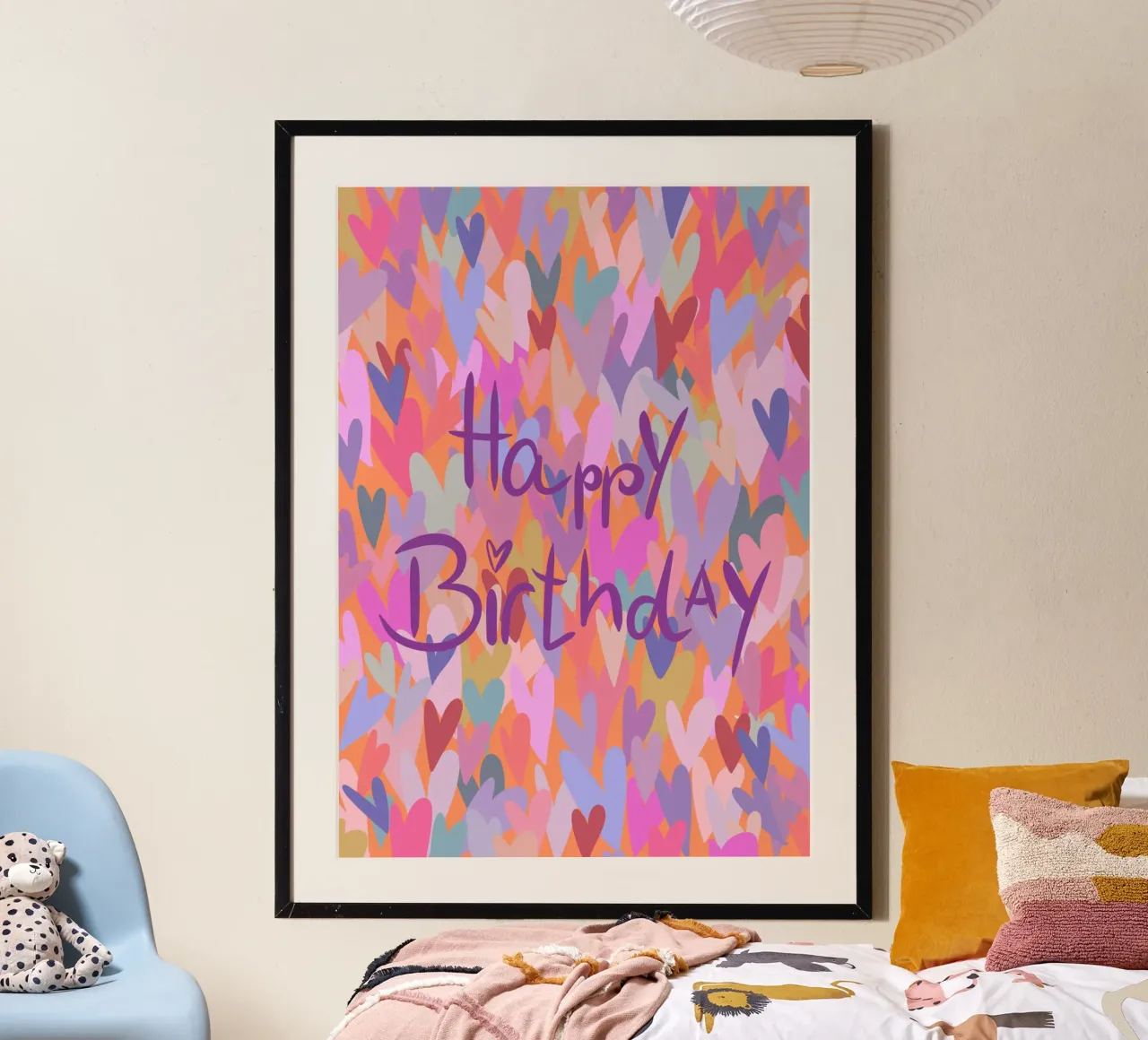 Happy Birthday - Glückwünsche - Geburtstag - bunt poster con telaio in legno da keinkonzept