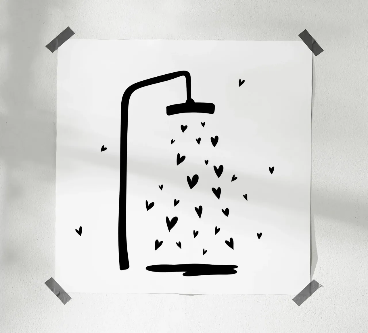 Dusche - Herzen - Badezimmer - Gäste - Liebe poster con telaio in legno da keinkonzept