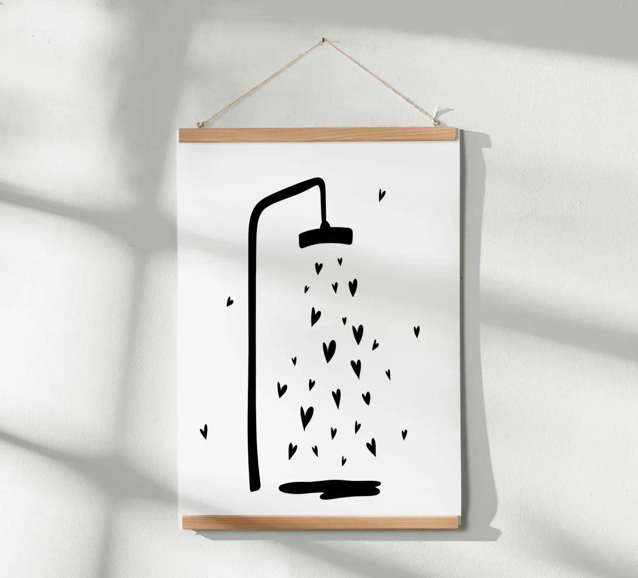 Dusche - Herzen - Badezimmer - Gäste - Liebe poster con telaio in legno da keinkonzept