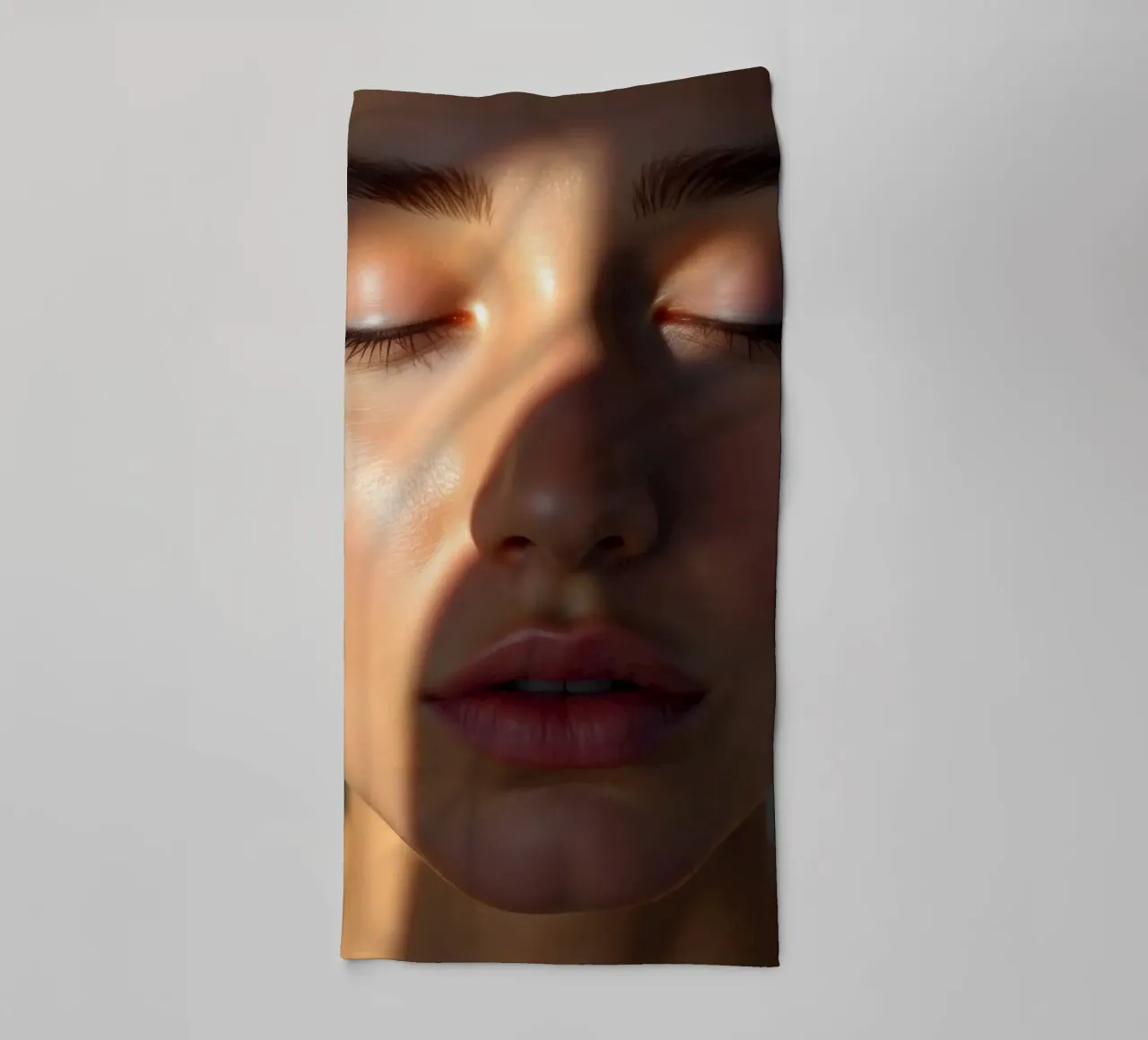 Soft light creating delicate shadows on a serene face towel by DesignDoodle