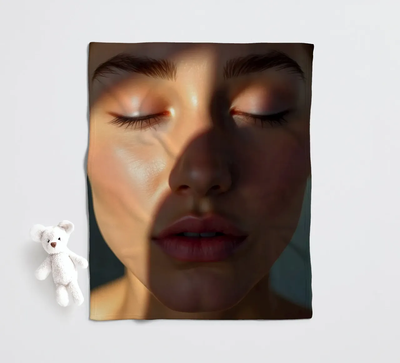 Lumière douce créant des ombres délicates sur un visage serein plaid polaire de DesignDoodle
