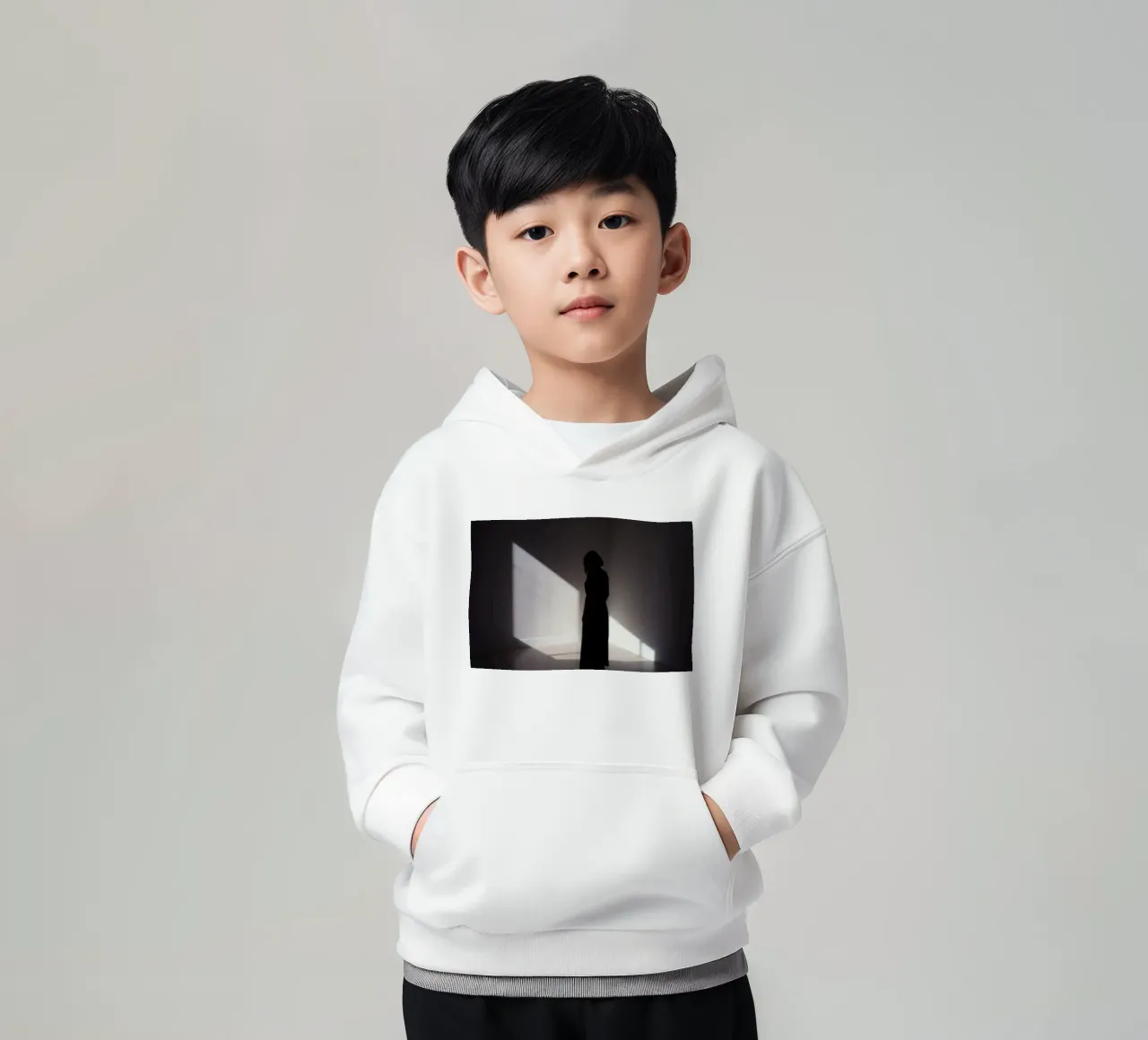Frau im Schatten stehend unheimlicher Lichtwurf Kinder Hoodie von DesignDoodle
