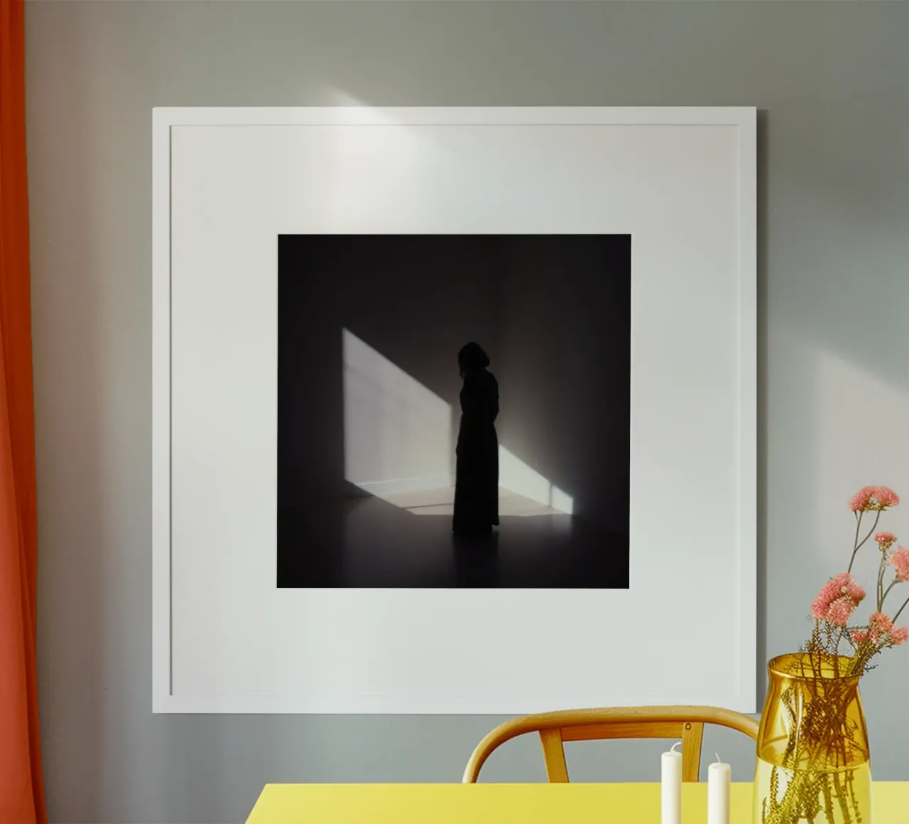 Woman standing in shadow creepy light casting hahnemühle by DesignDoodle