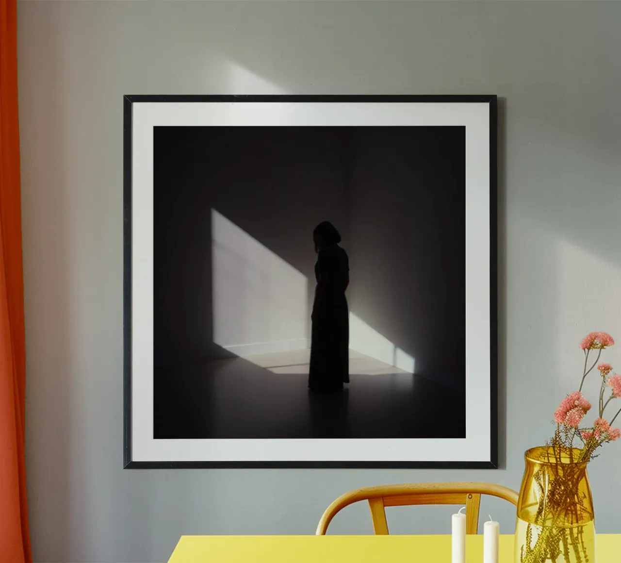 Woman standing in shadow creepy light casting hahnemühle by DesignDoodle