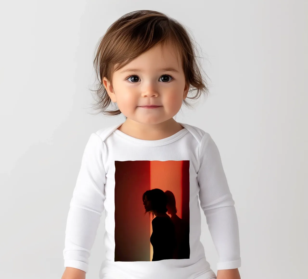 Silhouette of a woman in dim light with colorful background long-sleeve baby romper by DesignDoodle