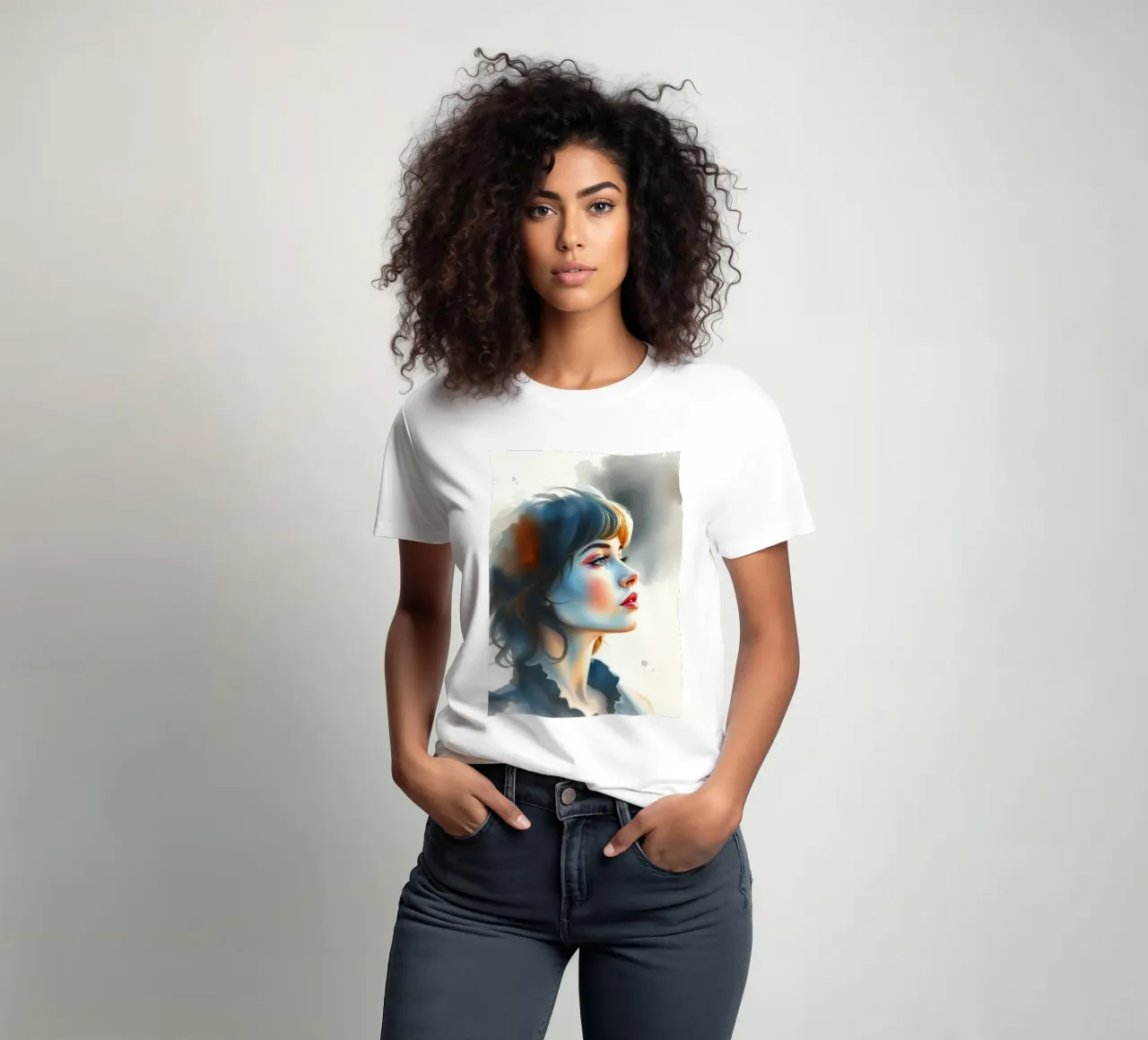 Porträt einer nachdenklichen jungen Frau mit elegantem Haar T-Shirt von DesignDoodle