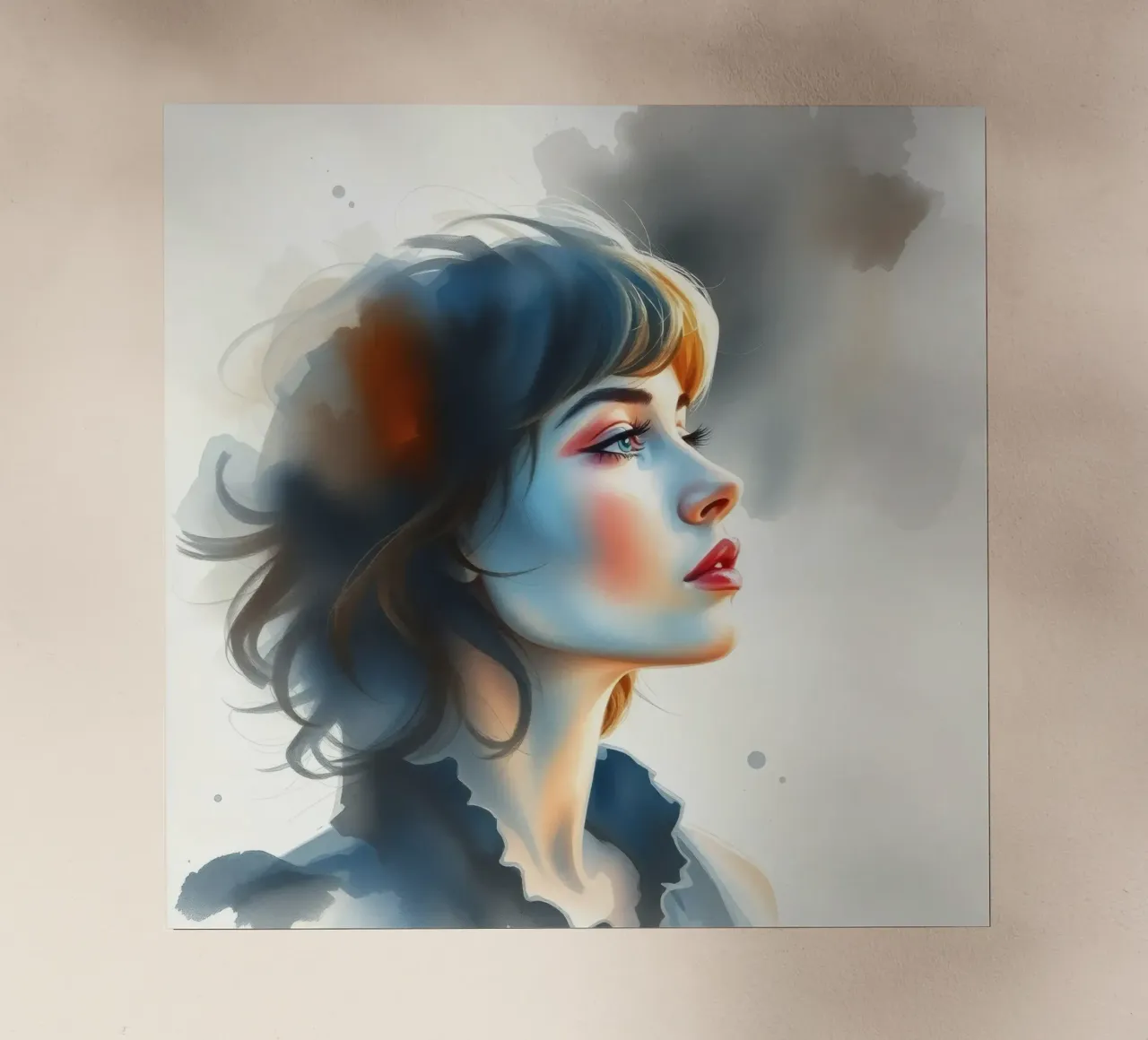 Ritratto di una giovane donna premurosa con capelli alla moda pellicola backlit da DesignDoodle
