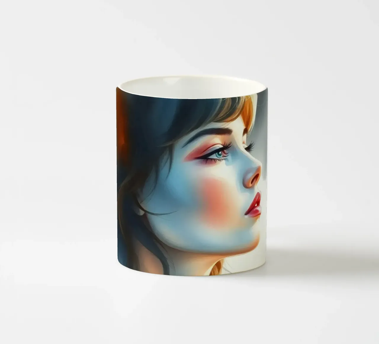 Ritratto di una giovane donna premurosa con capelli alla moda tazza in ceramica da DesignDoodle
