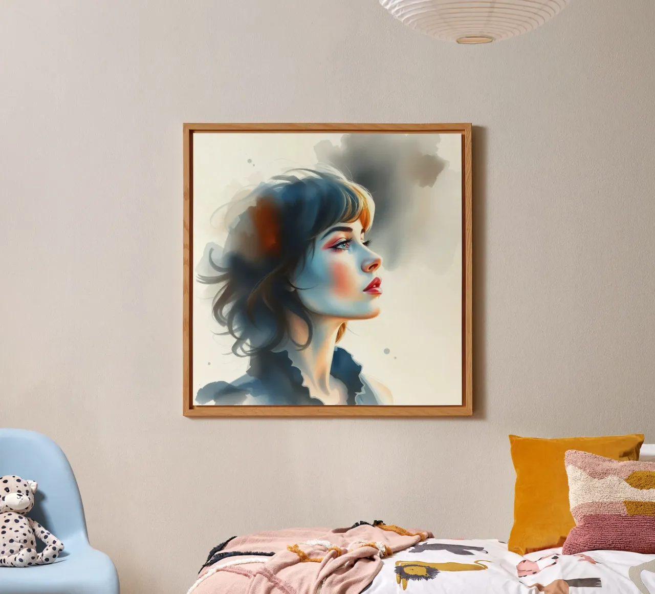 Portrait d'une jeune femme réfléchie avec des cheveux élégants panneau forex de DesignDoodle