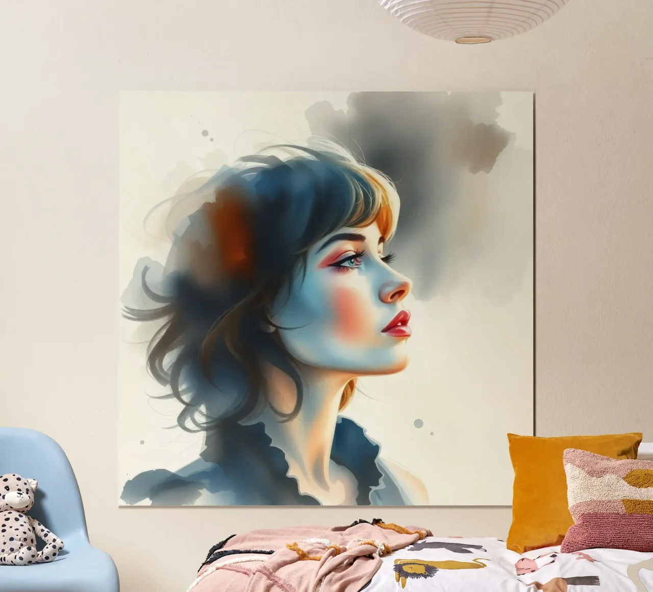 Portrait d'une jeune femme réfléchie avec des cheveux élégants hahnemühle de DesignDoodle