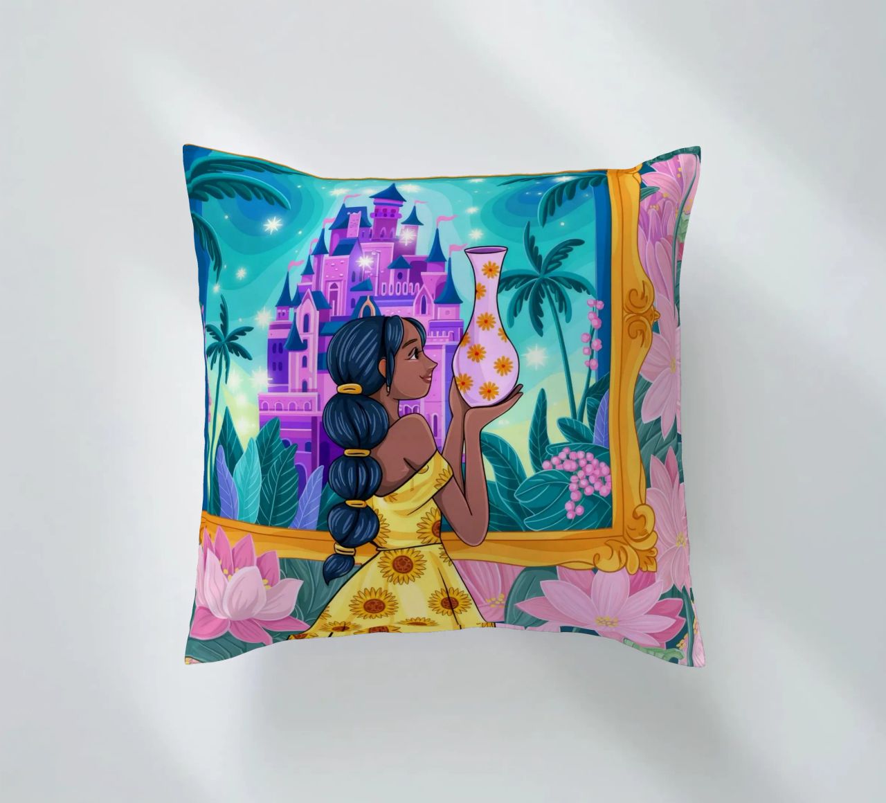 Vue du château enchanté coussin de Murni Strokes