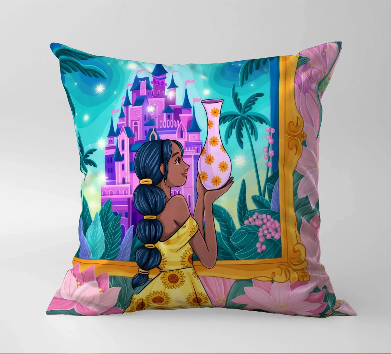 Vue du château enchanté coussin de Murni Strokes