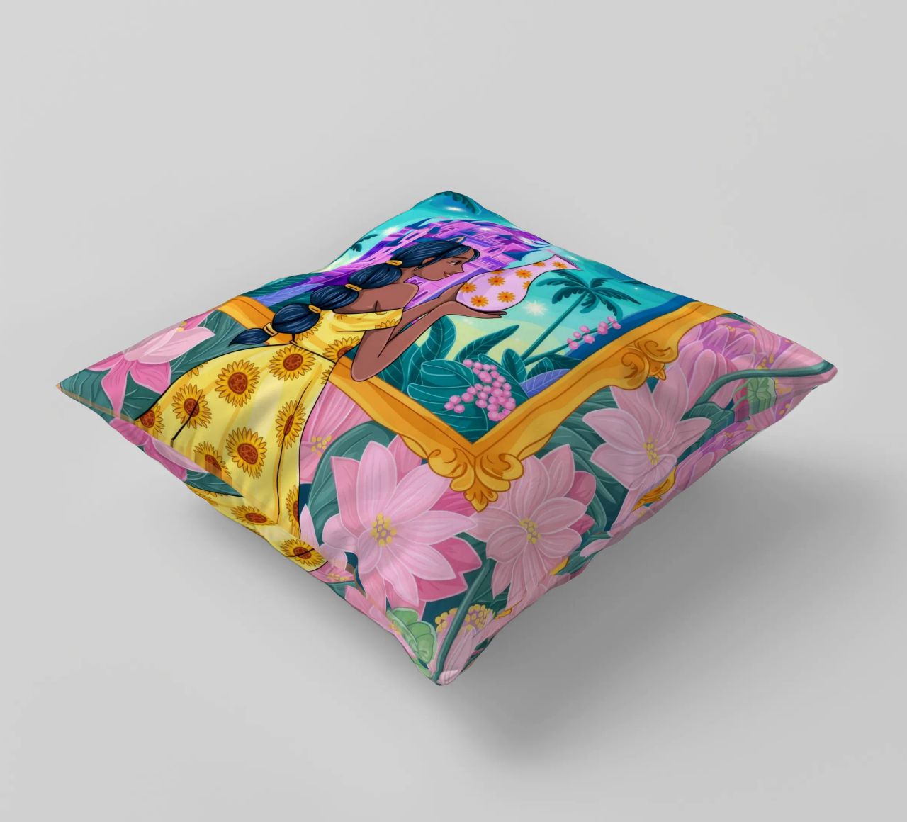 Vue du château enchanté coussin de Murni Strokes