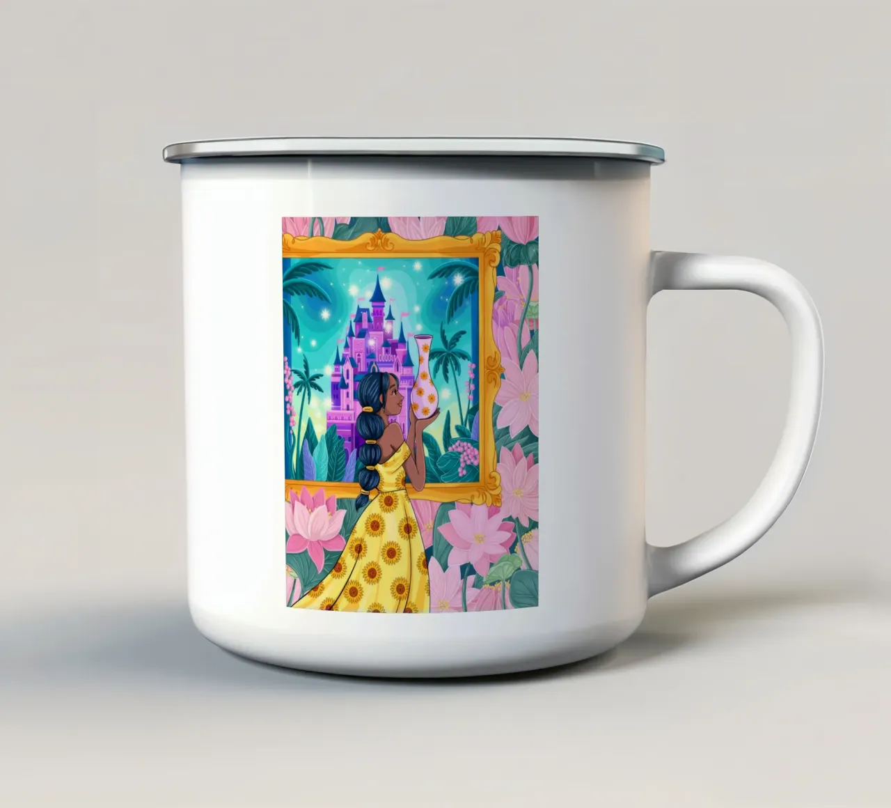 Vue du château enchanté mug en émail de Murni Strokes