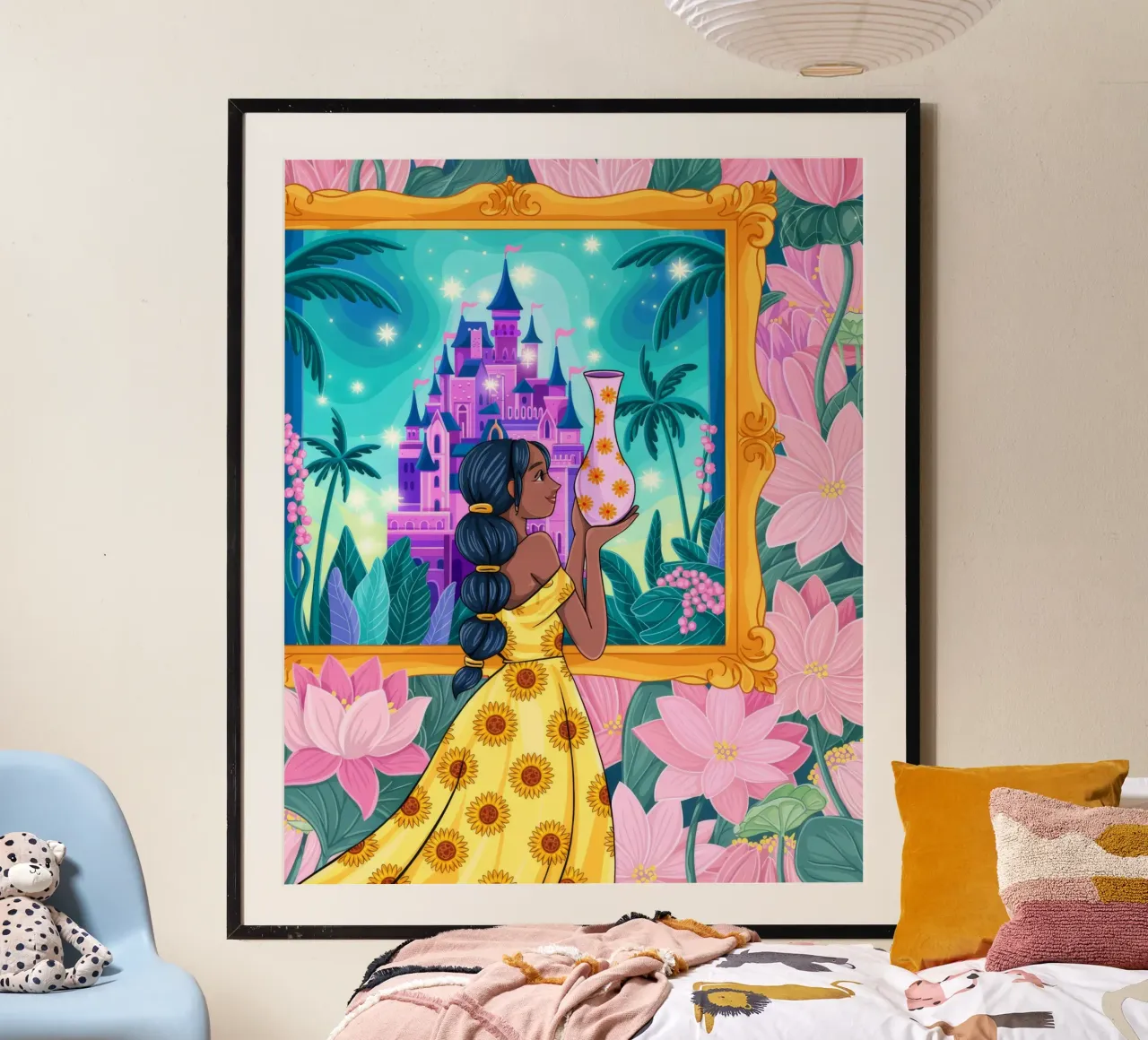 Vue du château enchanté poster avec cadre en plastique de Murni Strokes