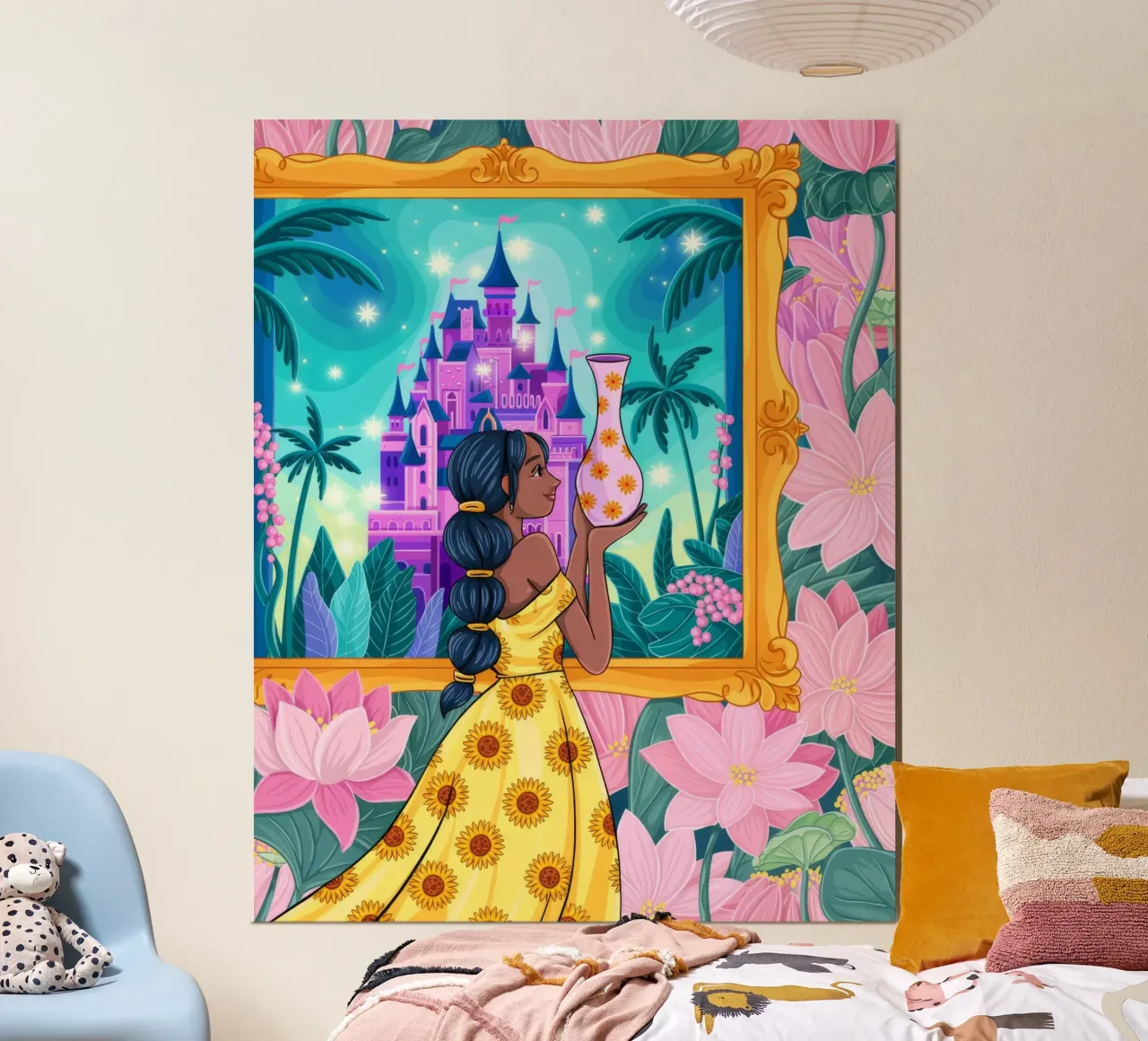 Vue du château enchanté poster avec cadre en plastique de Murni Strokes