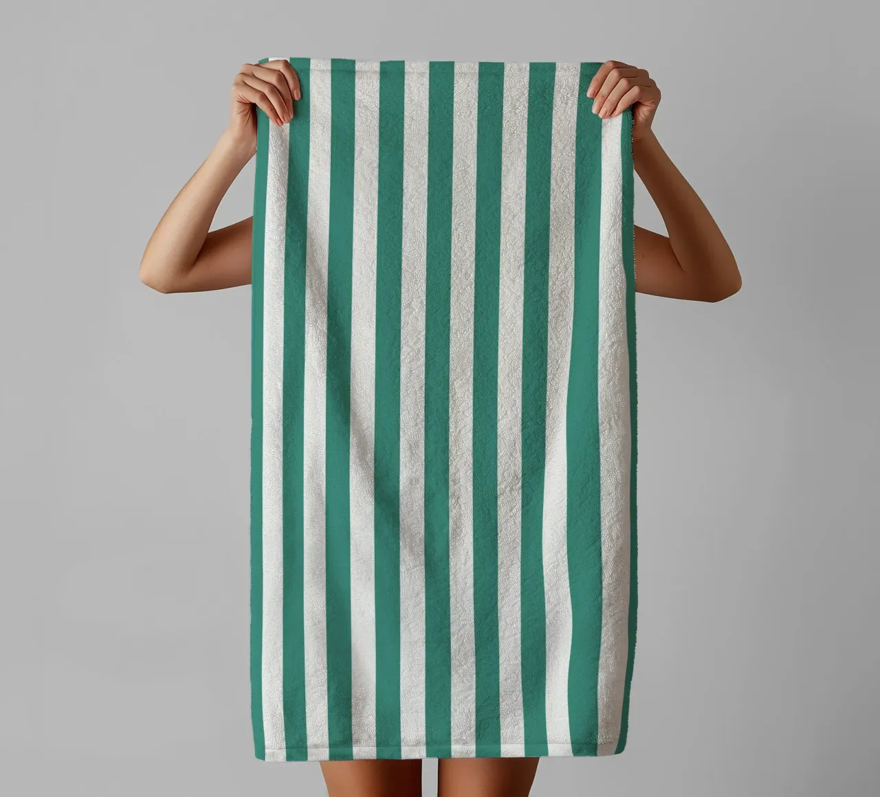 Turquoise and Beige Stripes Pattern towel by Paigaam Studio