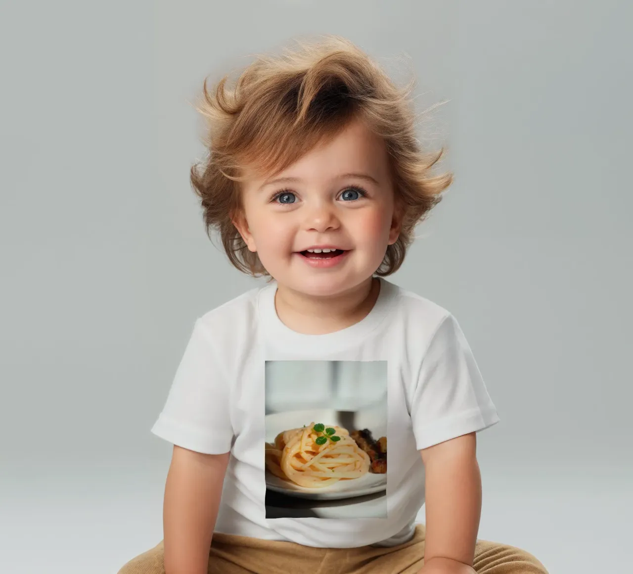 Deliziosa pasta cremosa servita su un piatto con verdure grigliate maglietta neonato da DesignDoodle