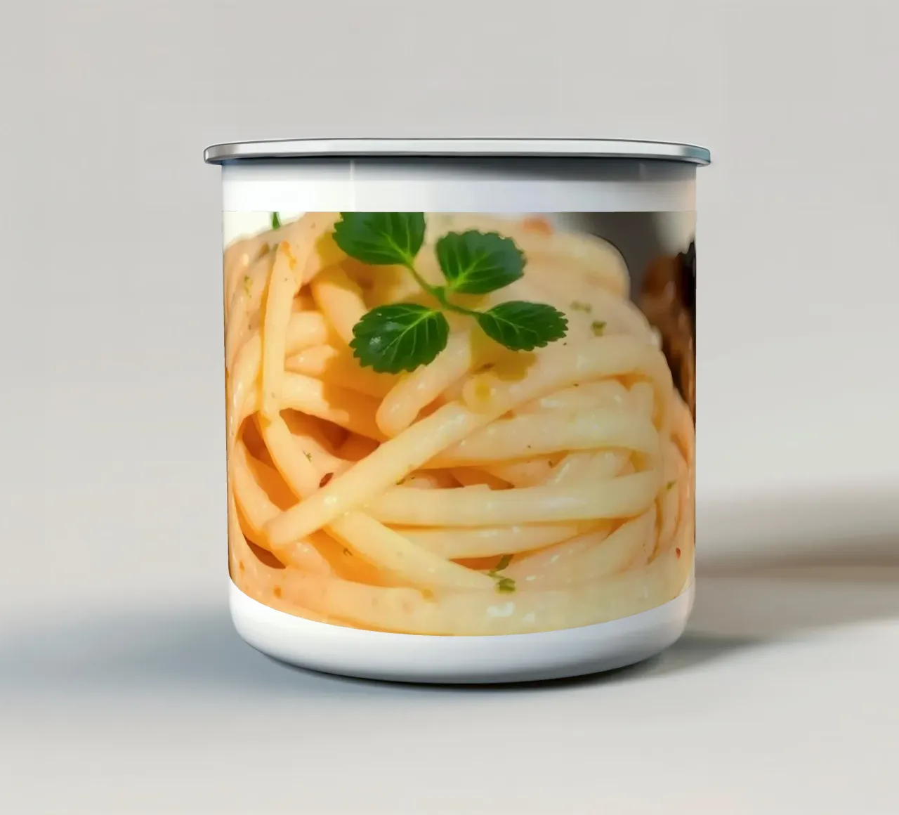 Deliziosa pasta cremosa servita su un piatto con verdure grigliate tazza in smalto da DesignDoodle