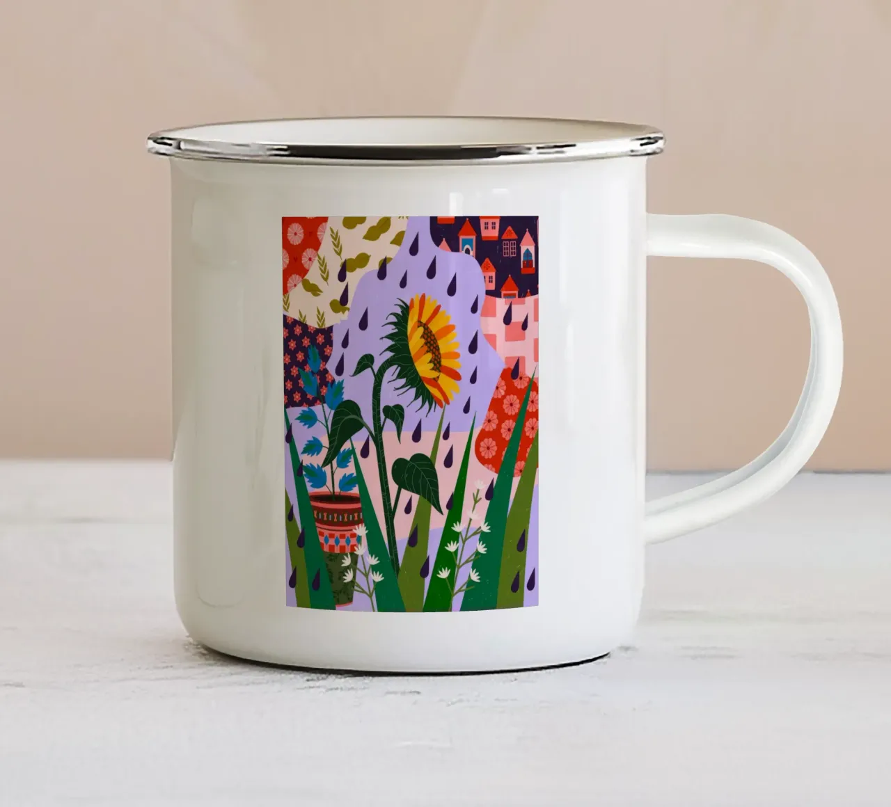 Sogno surreale di un girasole tazza in smalto da Murni Strokes