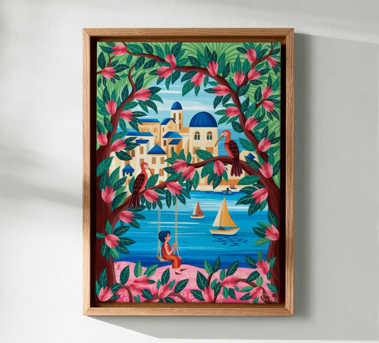 Mediterranean Dreamscape canvas with Floater frame by Murni Strokes