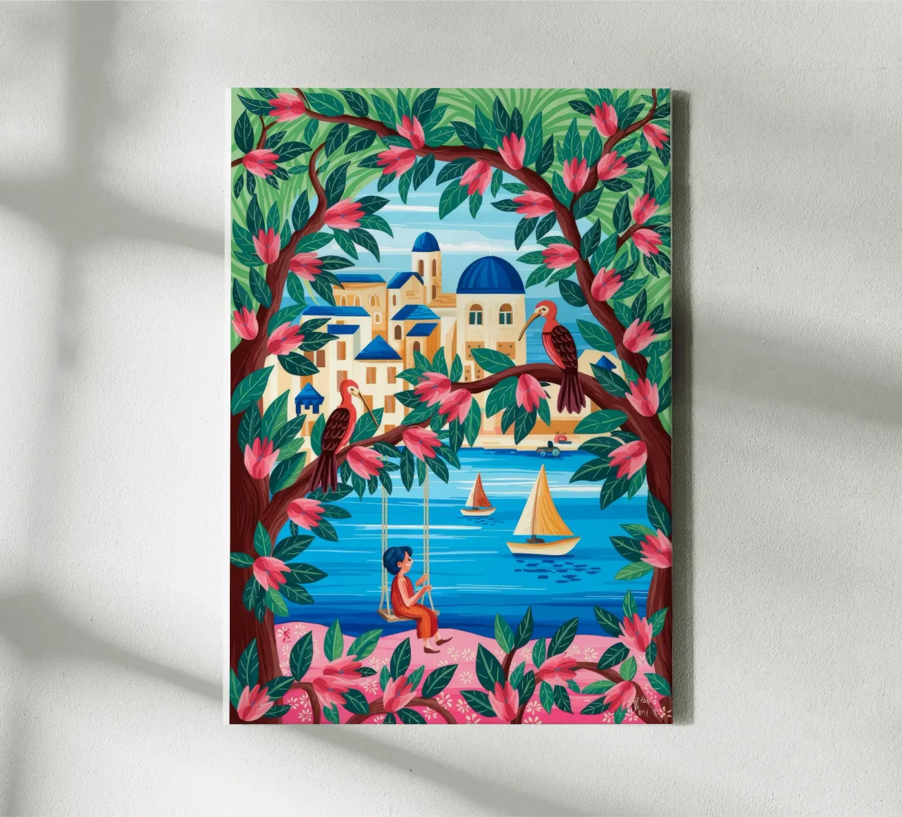 Mediterranean Dreamscape canvas with Floater frame by Murni Strokes