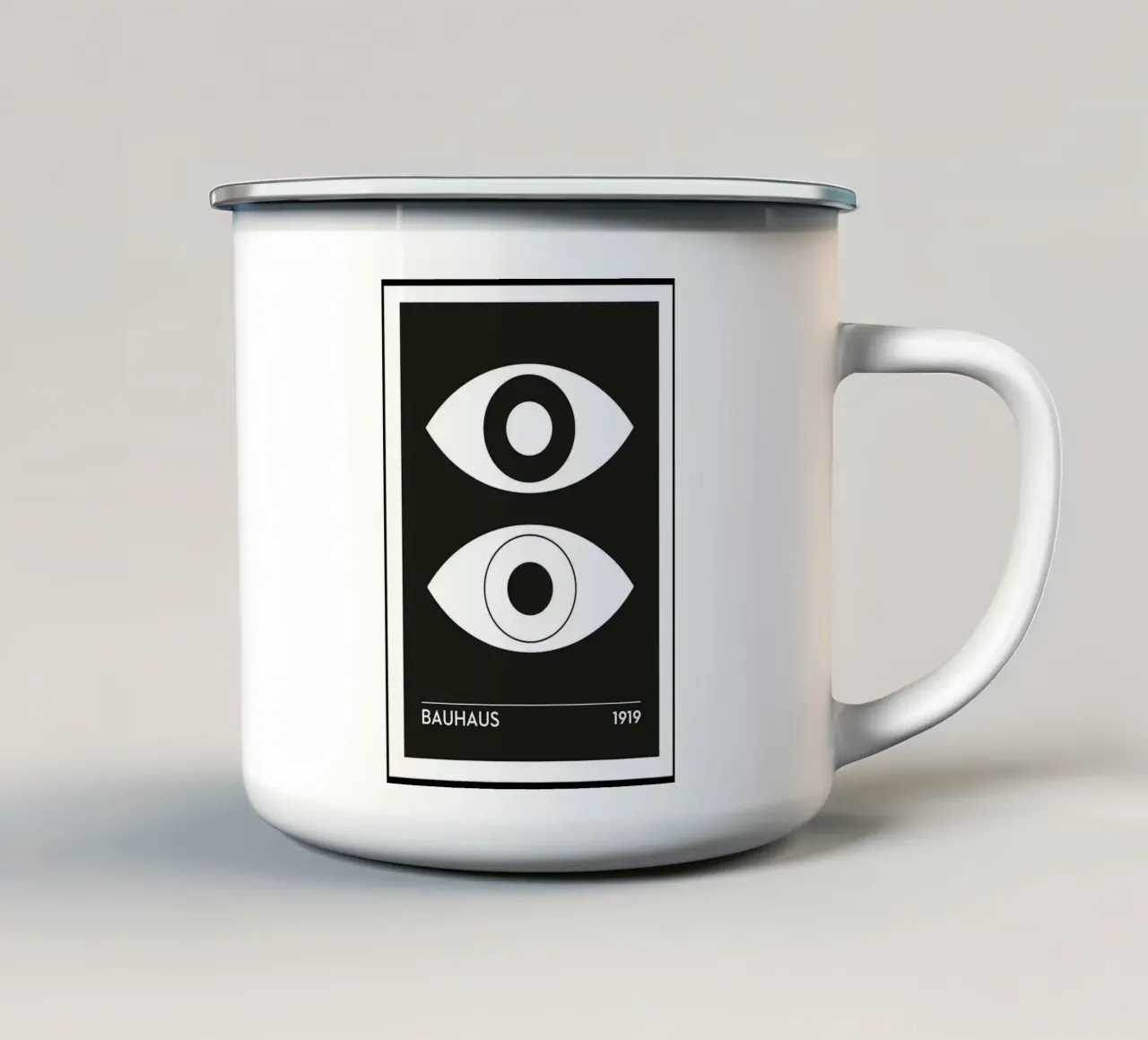 Bauhaus 99 Occhi minimalisti tazza in smalto da Purrfect Whiskers Art