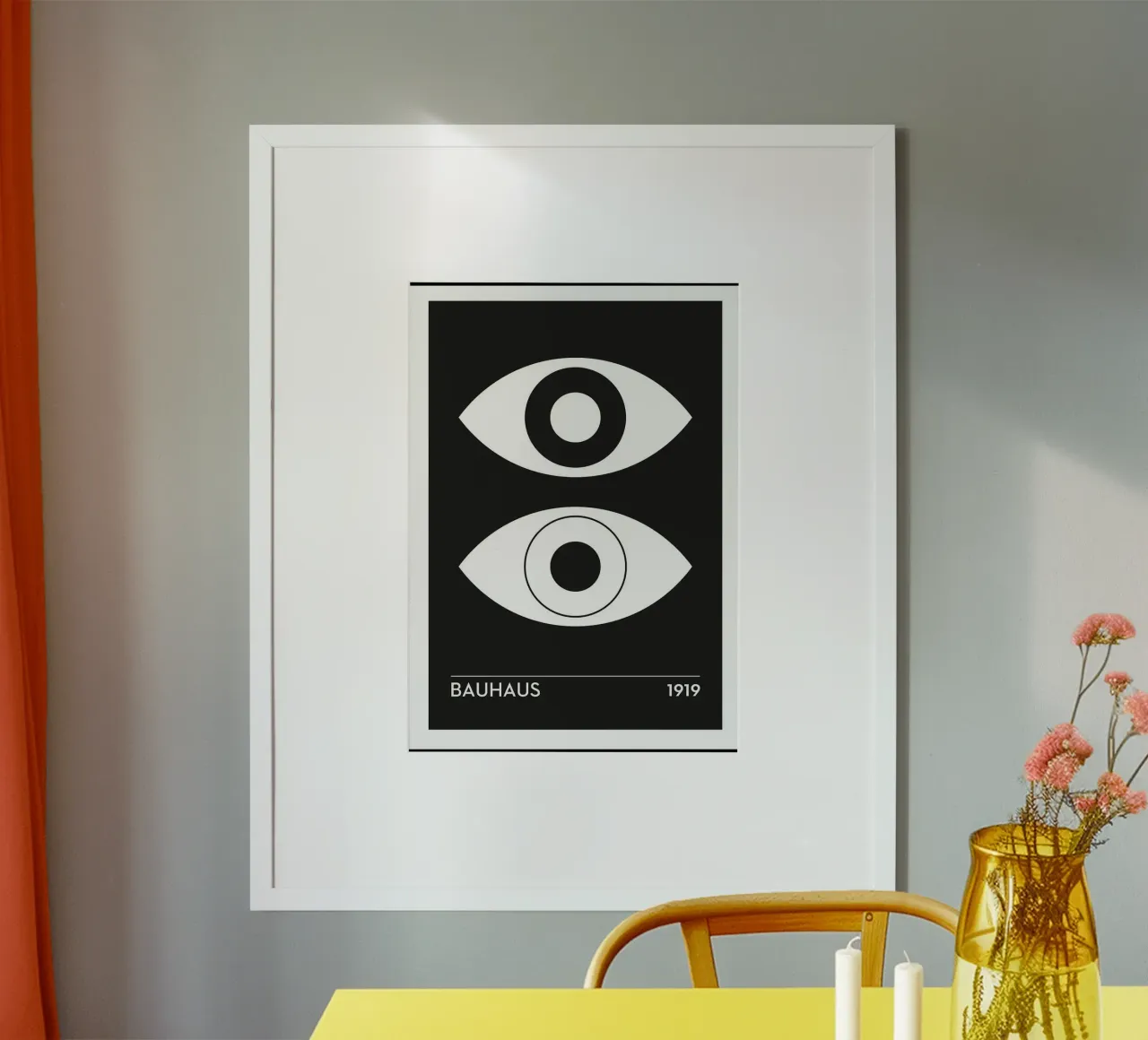 Bauhaus 99 Occhi minimalisti poster con telaio in plastica da Purrfect Whiskers Art