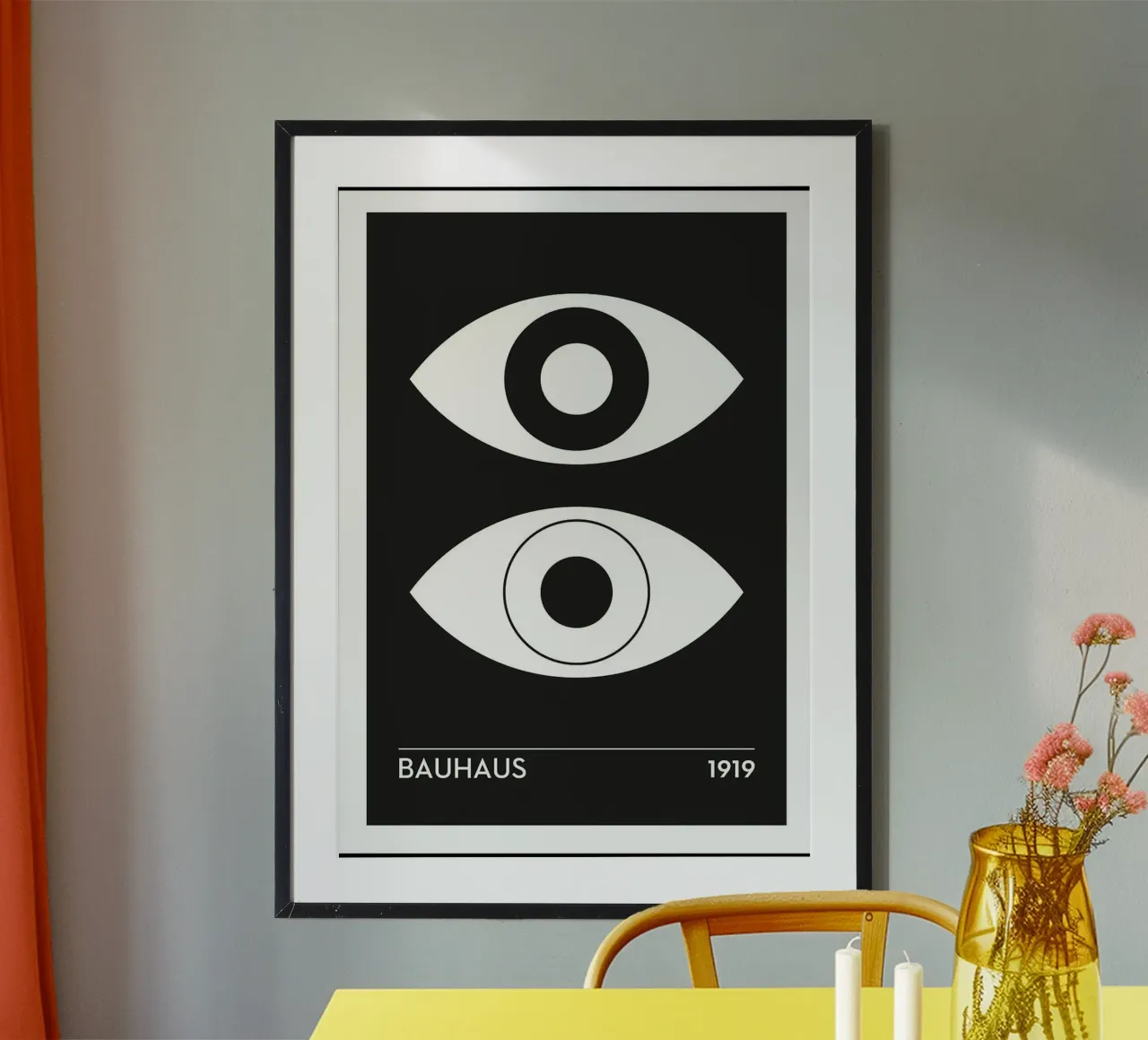 Bauhaus 99 Occhi minimalisti poster con telaio in plastica da Purrfect Whiskers Art