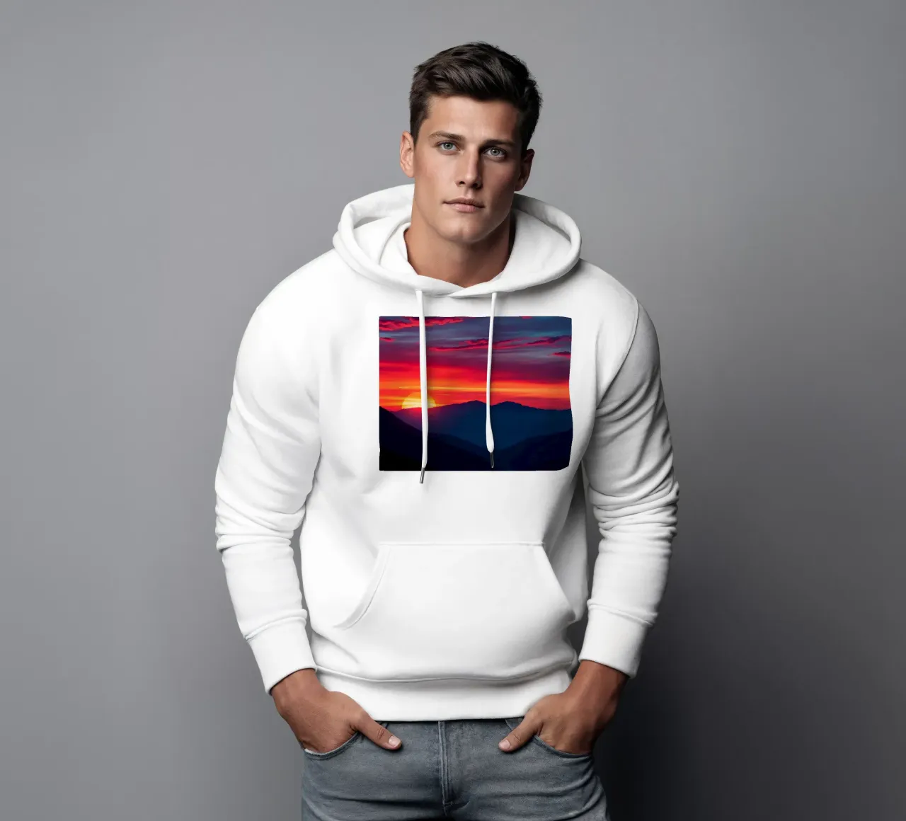 Sunset over mountain range, clouds and tranquil scene hoodie by DesignDoodle