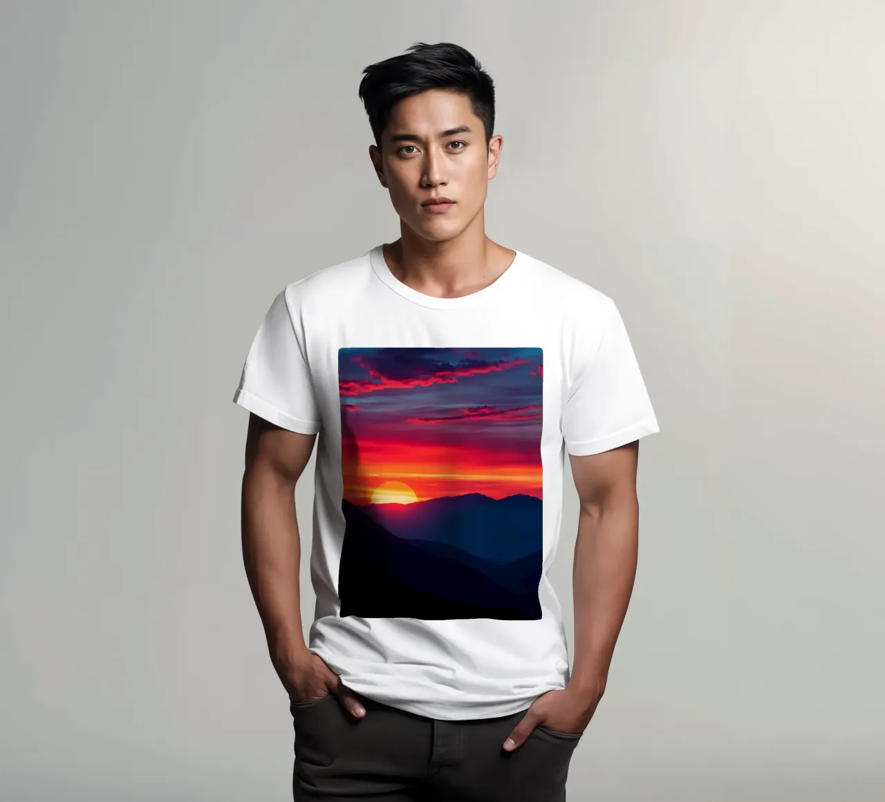 Sunset over mountain range, clouds and tranquil scene t-shirt by DesignDoodle