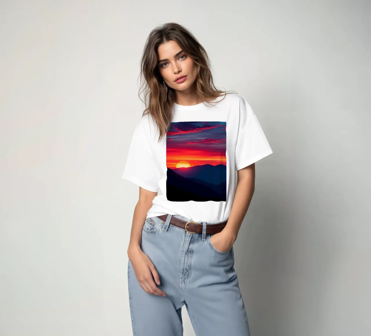 Sunset over mountain range, clouds and tranquil scene t-shirt by DesignDoodle