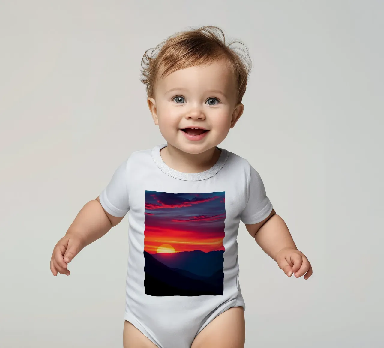 Sunset over mountain range, clouds and tranquil scene short-sleeve baby romper by DesignDoodle