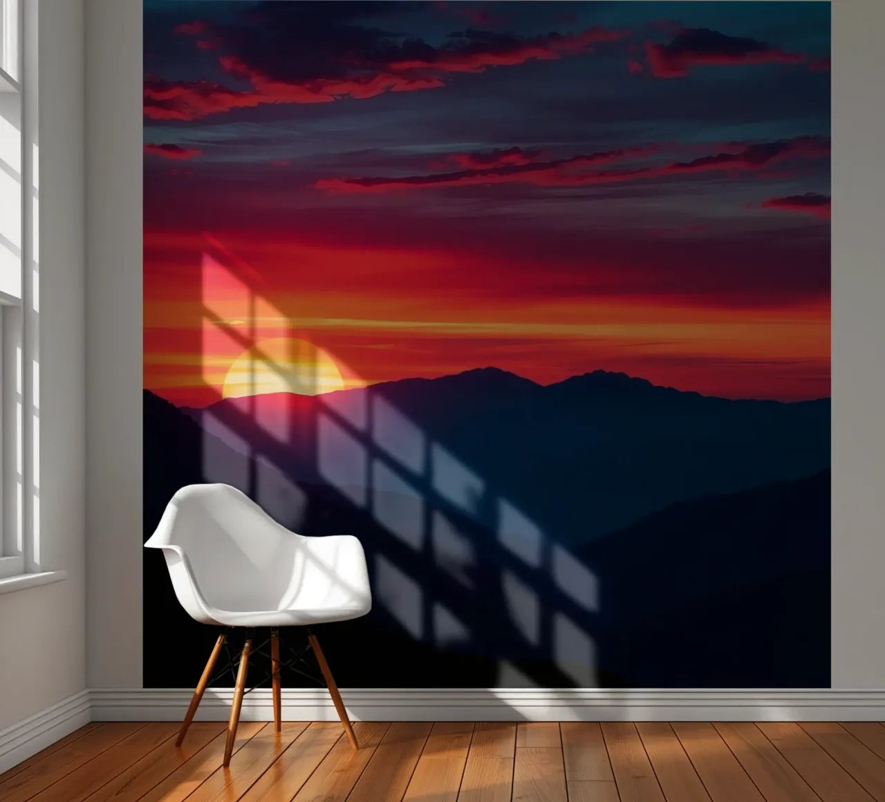 Sunset over mountain range, clouds and tranquil scene photo wallpaper by DesignDoodle