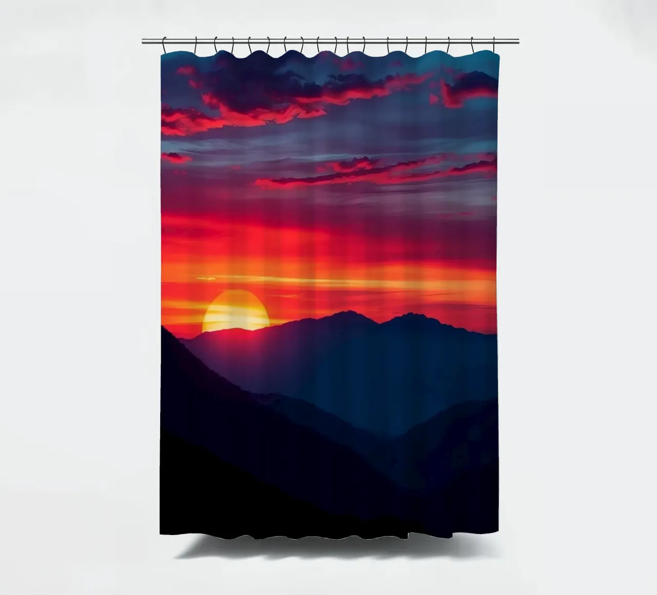 Sunset over mountain range, clouds and tranquil scene shower curtain by DesignDoodle