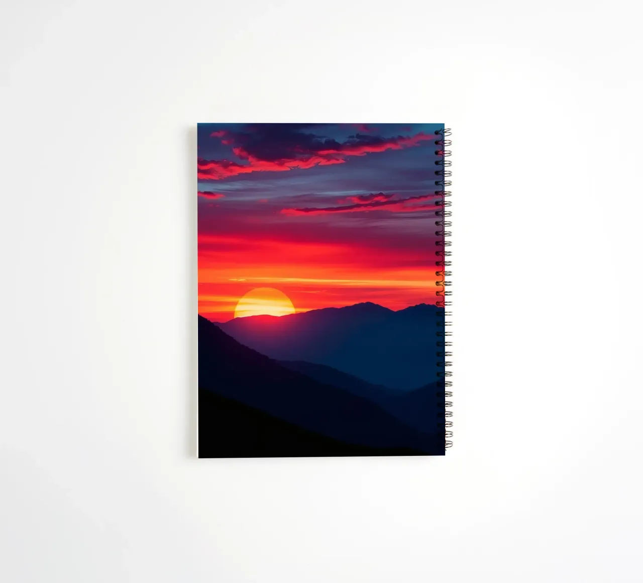Sunset over mountain range, clouds and tranquil scene spiral notebook by DesignDoodle