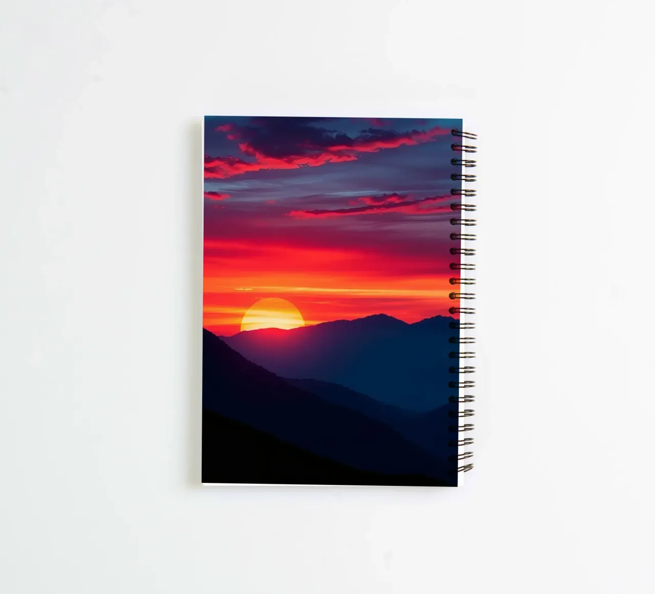Sunset over mountain range, clouds and tranquil scene spiral notebook by DesignDoodle