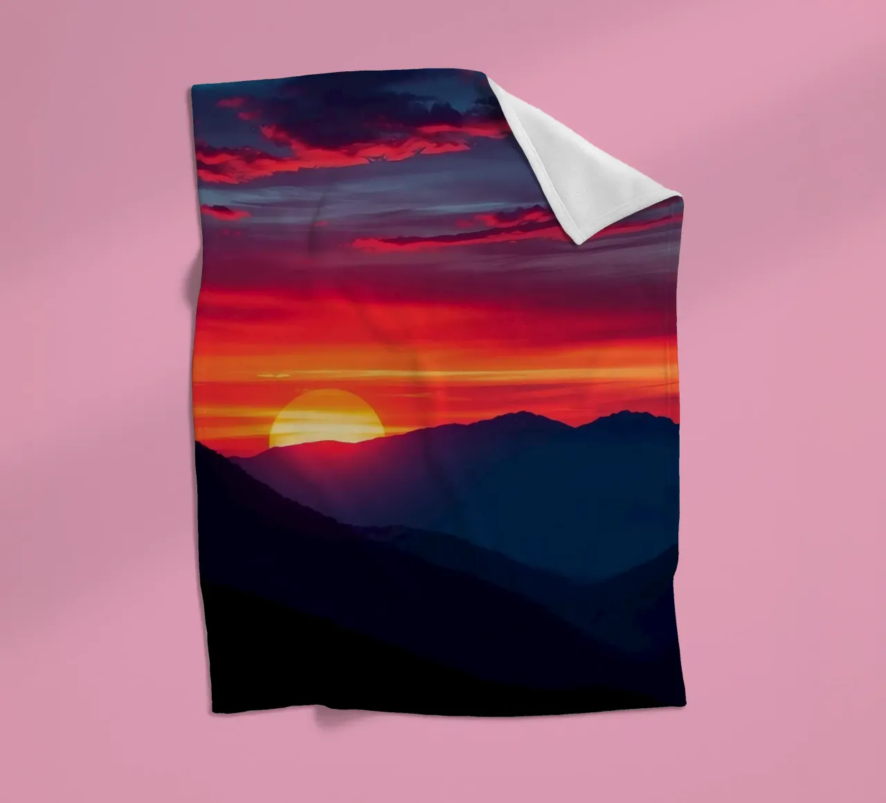 Sunset over mountain range, clouds and tranquil scene fleece blanket by DesignDoodle