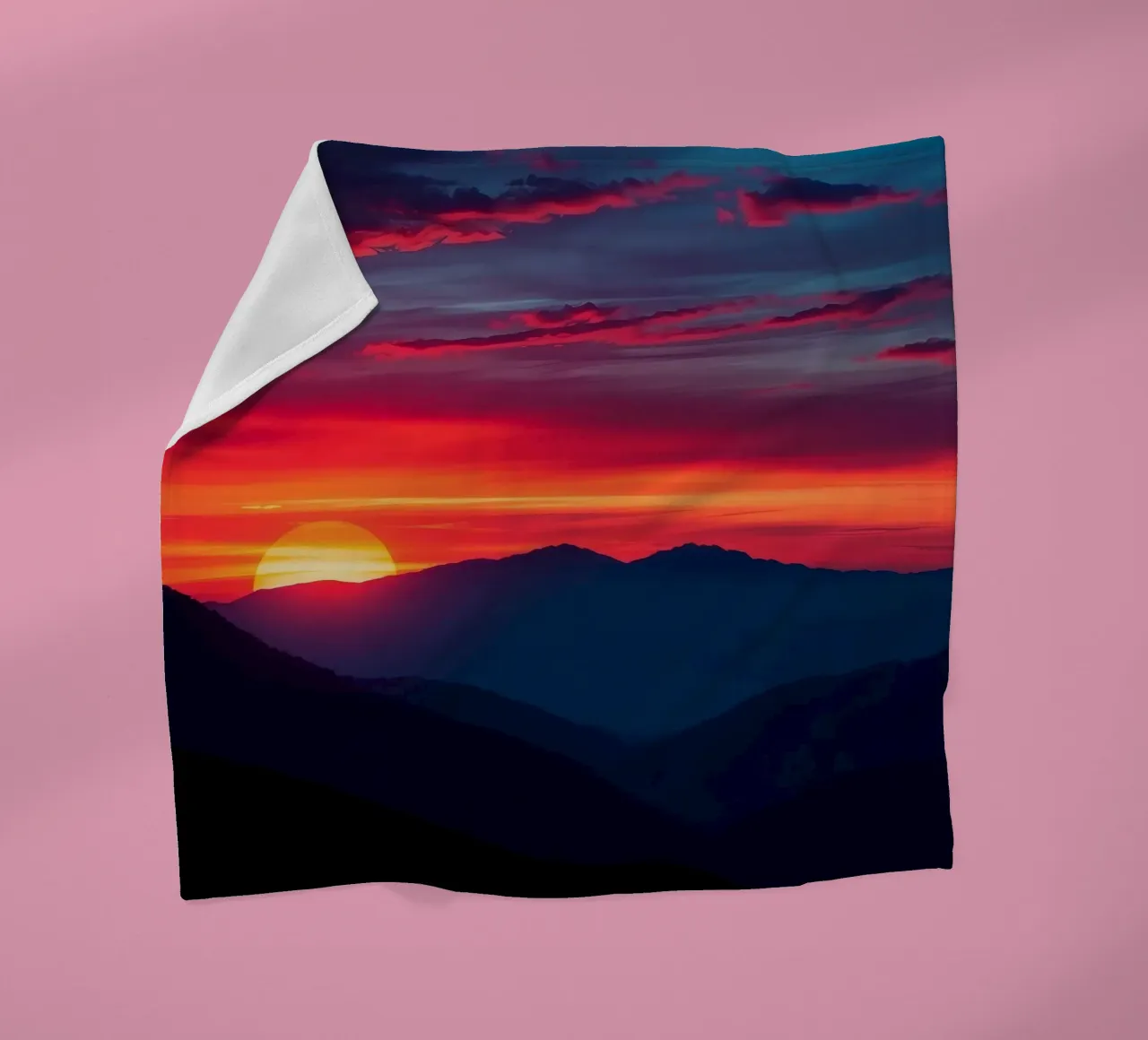 Sunset over mountain range, clouds and tranquil scene fleece blanket by DesignDoodle
