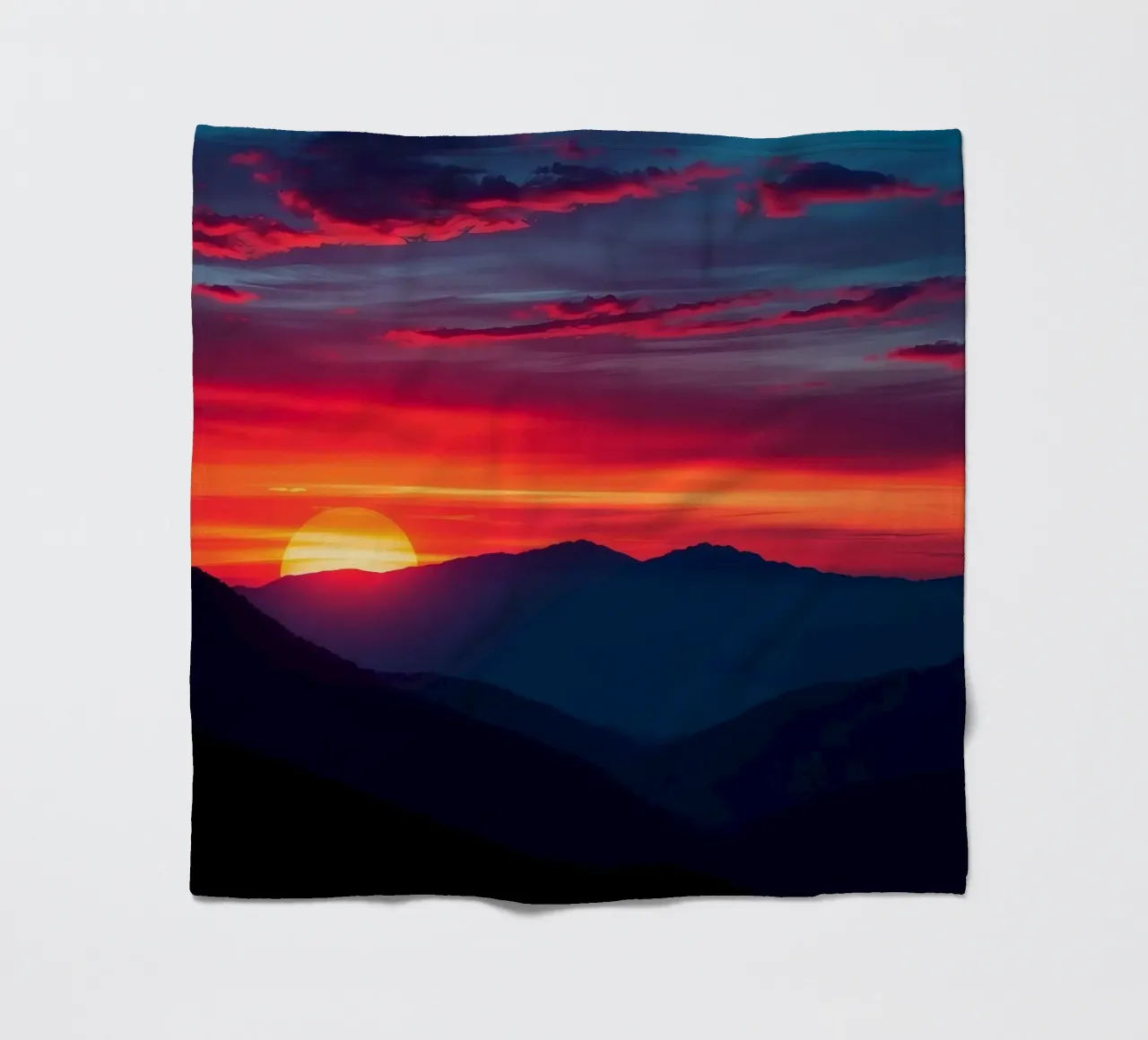 Sunset over mountain range, clouds and tranquil scene fleece blanket by DesignDoodle