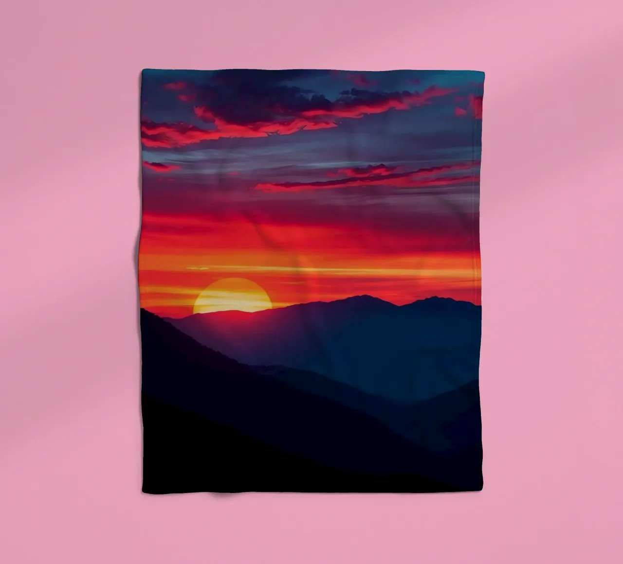 Sunset over mountain range, clouds and tranquil scene fleece blanket by DesignDoodle