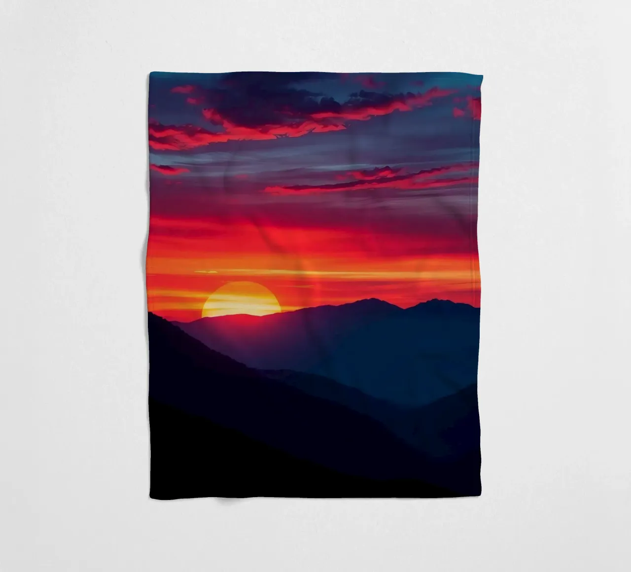 Sunset over mountain range, clouds and tranquil scene fleece blanket by DesignDoodle