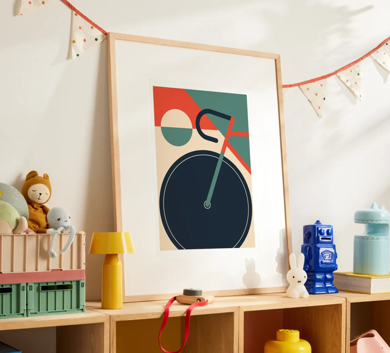 bicicletta bauhaus geometrica poster con telaio in legno da Charles A Boudreau