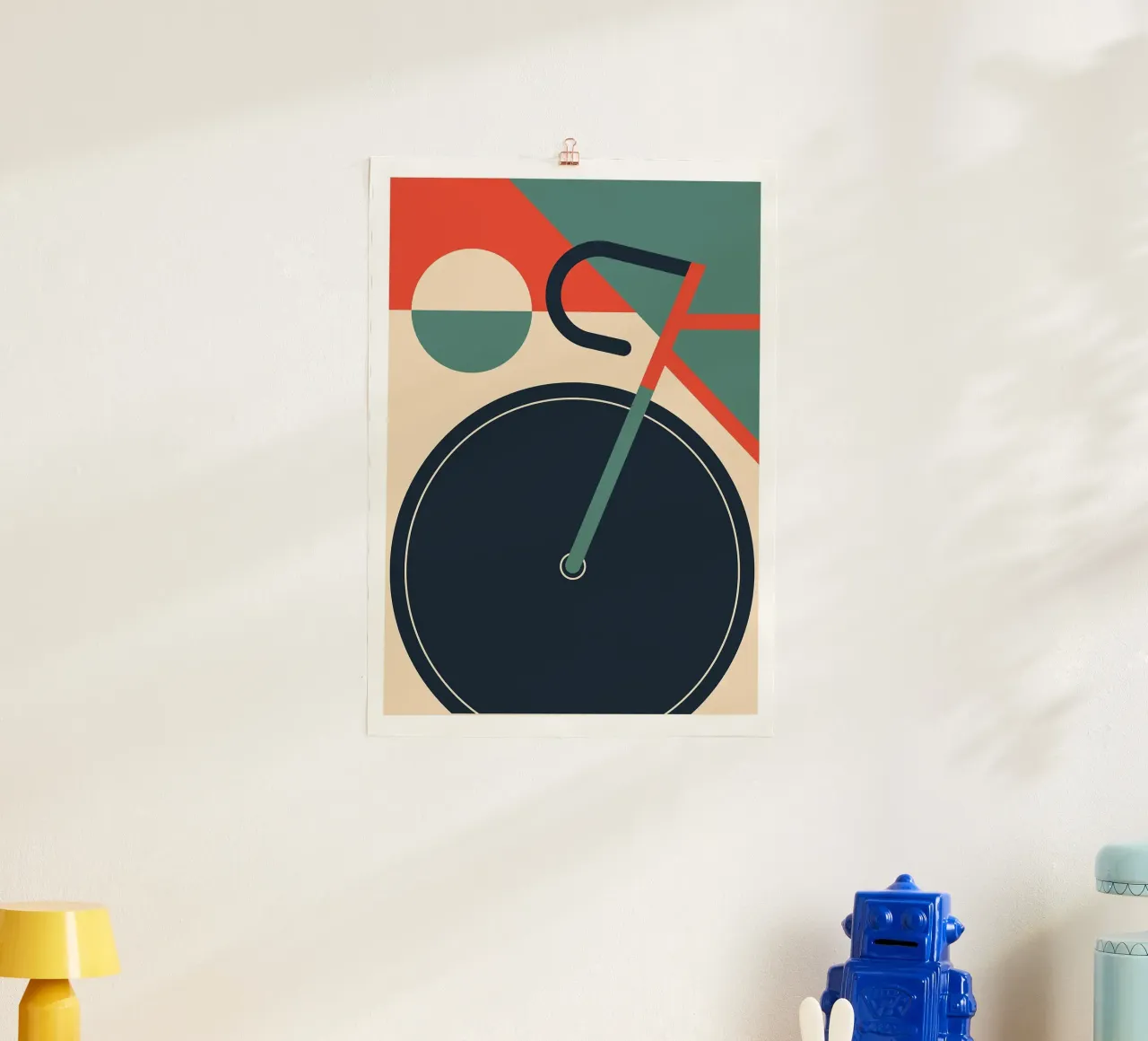 bicicletta bauhaus geometrica poster con telaio in legno da Charles A Boudreau