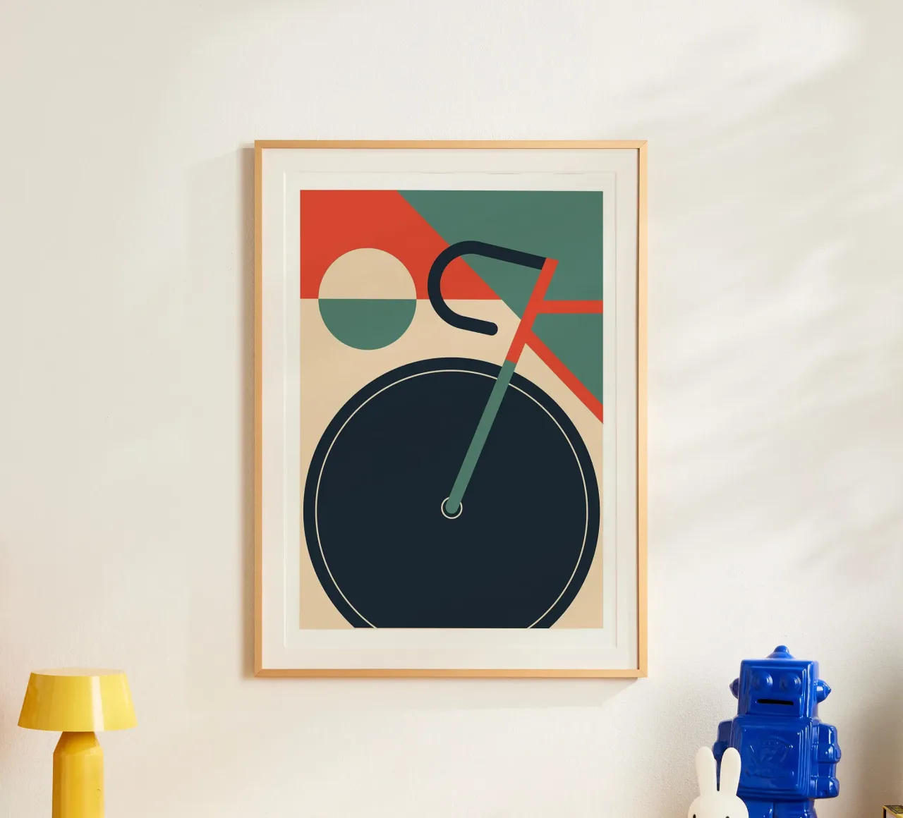 bicicletta bauhaus geometrica poster con telaio in legno da Charles A Boudreau