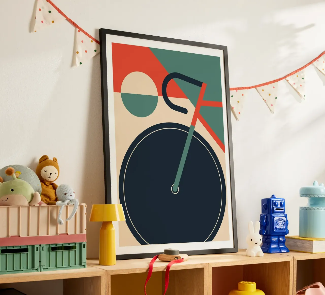 bicicletta bauhaus geometrica poster con telaio in legno da Charles A Boudreau