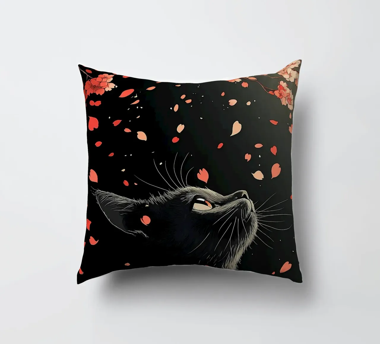 gatto nero in fiore di ciliegio cuscino da Margaret Marie Ostrout